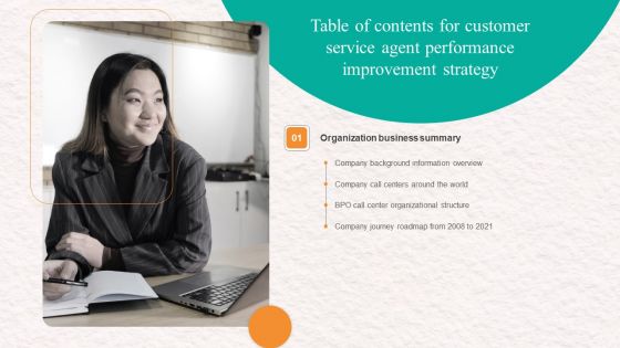 Table Of Contents For Customer Service Agent Performance Improvement Strategy Inspiration PDF Table Of Contents For Customer Service Agent Performance Improvement Strategy Inspiration PDF