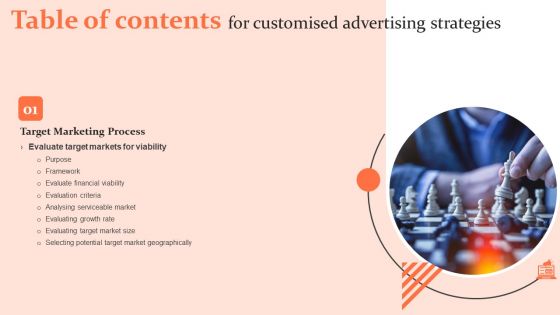Table Of Contents For Customised Advertising Strategiess Ppt PowerPoint Presentation Gallery Visuals PDF