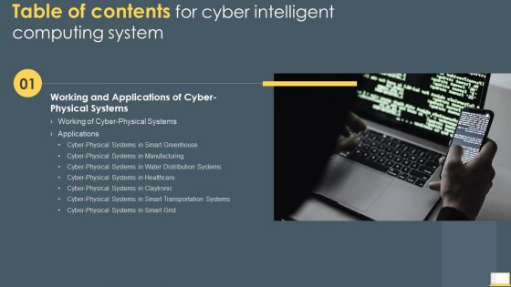 Table Of Contents For Cyber Intelligent Computing System Grid Infographics PDF