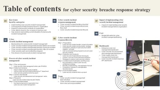 Table Of Contents For Cyber Security Breache Response Strategy Formats PDF