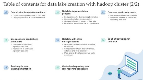 Table Of Contents For Data Lake Creation With Hadoop Cluster Introduction PDF