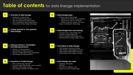 Table Of Contents For Data Lineage Implementation Infographics PDF