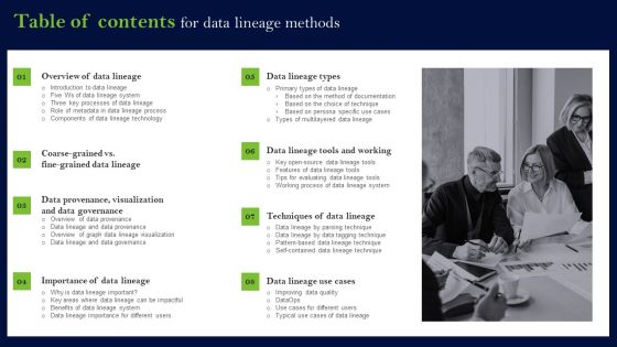 Table Of Contents For Data Lineage Methods Diagrams PDF