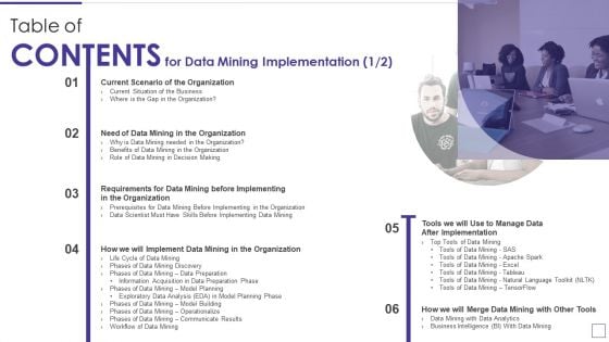 Table Of Contents For Data Mining Implementation Demonstration PDF