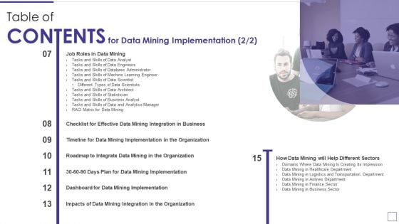 Table Of Contents For Data Mining Implementation Tips Rules PDF