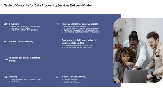 Table Of Contents For Data Processing Services Delivery Model Ppt Pictures Vector PDF