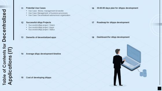 Table Of Contents For Decentralized Applications IT Infographics PDF