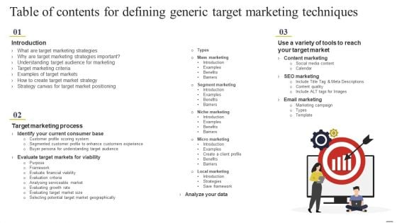 Table Of Contents For Defining Generic Target Marketing Techniques Template PDF Table Of Contents For Defining Generic Target Marketing Techniques Template PDF
