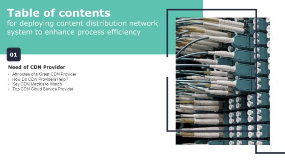 Table Of Contents For Deploying Content Distribution Network System To Enhance Process Efficiency Professional PDF