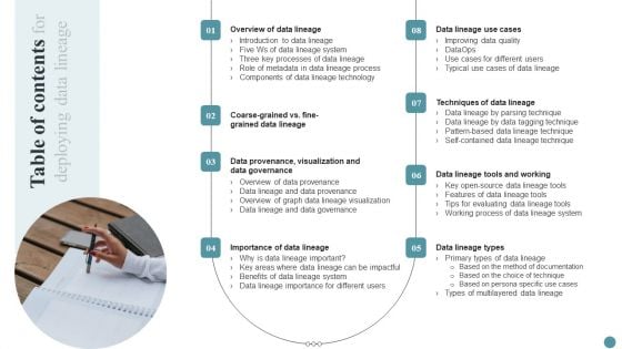 Table Of Contents For Deploying Data Lineage Designs PDF