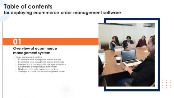 Table Of Contents For Deploying Ecommerce Order Management Software Slide Download PDF