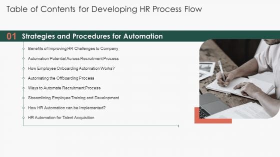 Table Of Contents For Developing HR Process Flow Slide Clipart PDF