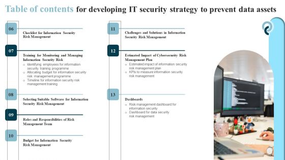 Table Of Contents For Developing IT Security Strategy To Prevent Data Assets Pictures PDF