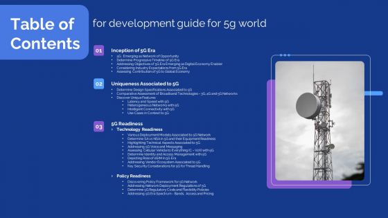 Table Of Contents For Development Guide For 5G World Elements PDF