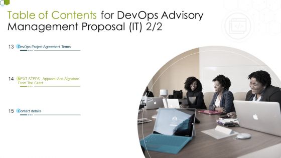 Table Of Contents For Devops Advisory Management Proposal IT Signature Information PDF Table Of Contents For Devops Advisory Management Proposal IT Signature Information PDF