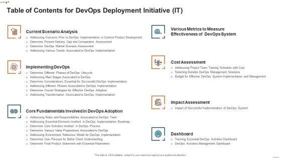 Table Of Contents For Devops Deployment Initiative IT Elements PDF