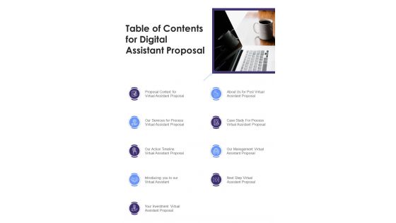 Table Of Contents For Digital Assistant Proposal One Pager Sample Example Document Table Of Contents For Digital Assistant Proposal One Pager Sample Example Document