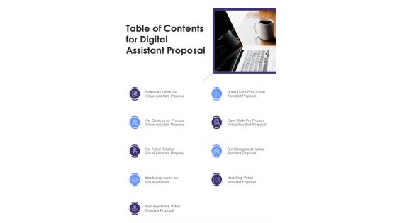 Table Of Contents For Digital Assistant Proposal One Pager Sample Example Document