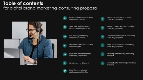 Table Of Contents For Digital Brand Marketing Consulting Proposal Pictures PDF