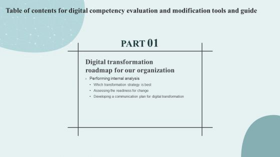 Table Of Contents For Digital Competency Evaluation And Modification Tools And Guide Introduction PDF
