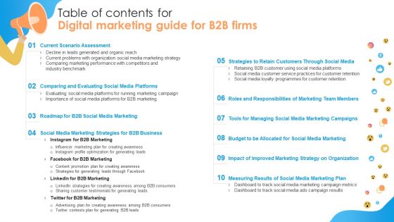 Table Of Contents For Digital Marketing Guide For B2B Firms Information PDF