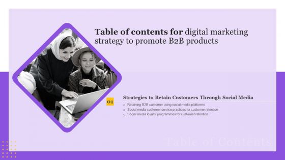 Table Of Contents For Digital Marketing Strategy To Promote B2B Products Download PDF