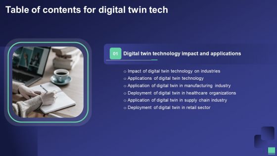 Table Of Contents For Digital Twin Tech Ppt PowerPoint Presentation Gallery Slides PDF