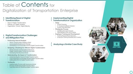 Table Of Contents For Digitalization Of Transportation Enterprise Summary PDF