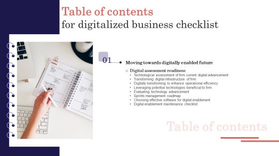 Table Of Contents For Digitalized Business Checklist Guidelines PDF