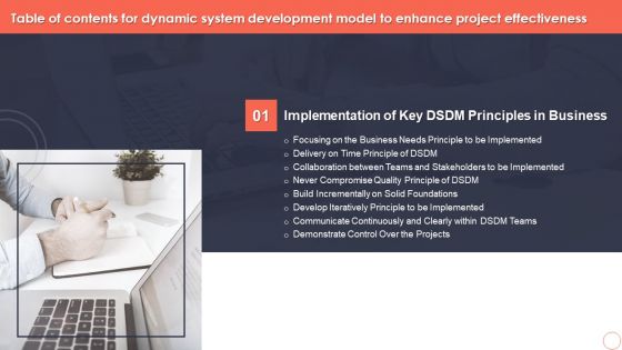 Table Of Contents For Dynamic System Development Model To Enhance Project Effectiveness Slide Structure PDF