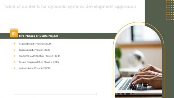 Table Of Contents For Dynamic Systems Development Approach Ppt Portfolio Example PDF