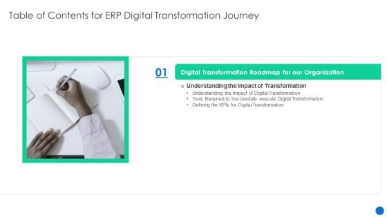 Table Of Contents For ERP Digital Transformation Journey Organization Icons PDF
