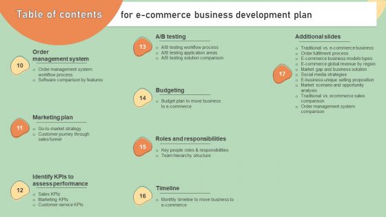 Table Of Contents For E Commerce Business Development Plan Ppt Show Example Introduction PDF