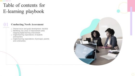 Table Of Contents For E Learning Playbook Key Ppt PowerPoint Presentation File Styles PDF