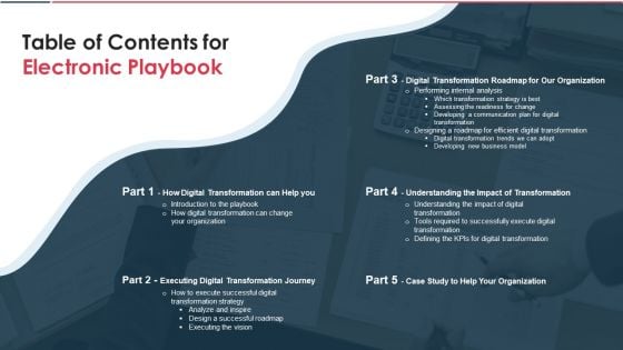 Table Of Contents For Electronic Playbook Infographics PDF