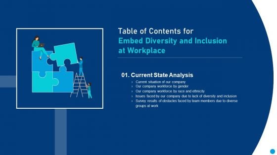 Table Of Contents For Embed Diversity And Inclusion At Workplace Portrait PDF