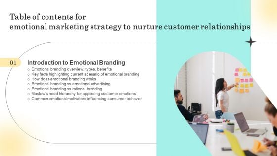 Table Of Contents For Emotional Marketing Strategy To Nurture Customer Relationships Diagrams PDF