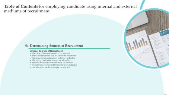 Table Of Contents For Employing Candidate Using Internal And External Mediums Of Recruitment Slide5 Infographics PDF