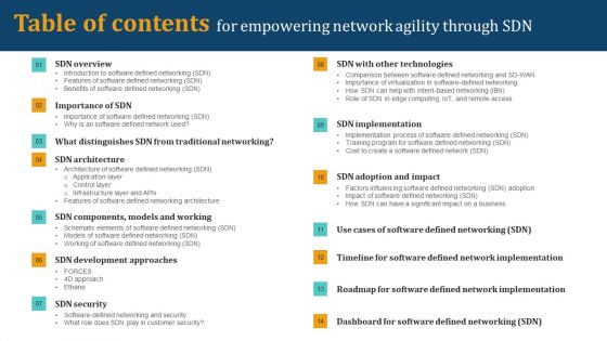 Table Of Contents For Empowering Network Agility Through SDN Professional PDF