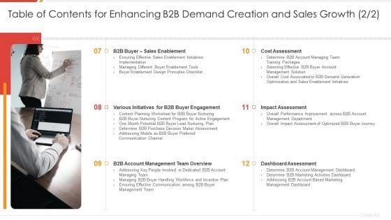 Table Of Contents For Enhancing B2B Demand Creation And Sales Growth Icons PDF