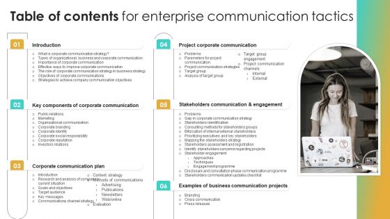 Table Of Contents For Enterprise Communication Tactics Formats PDF