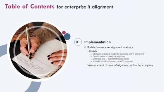 Table Of Contents For Enterprise IT Alignment Ppt PowerPoint Presentation Diagram PDF