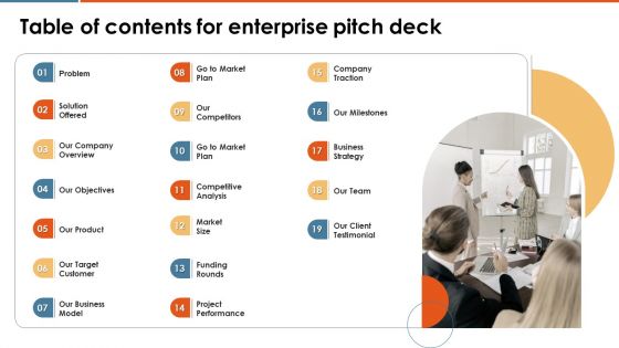 Table Of Contents For Enterprise Pitch Deck Ppt PowerPoint Presentation Icon Background Images PDF