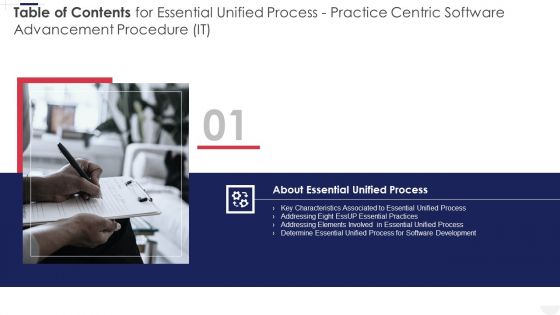Table Of Contents For Essential Unified Process Practice Centric Software Advancement Procedure IT Information PDF