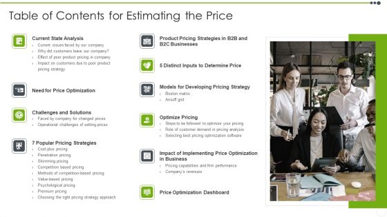 Table Of Contents For Estimating The Price Background PDF