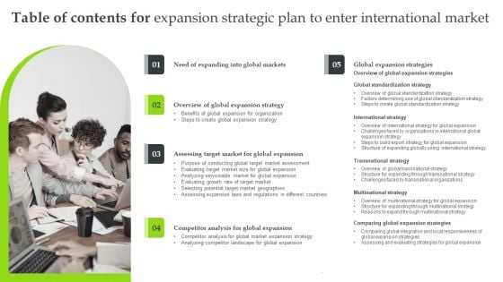 Table Of Contents For Expansion Strategic Plan To Enter International Markets Brochure PDF