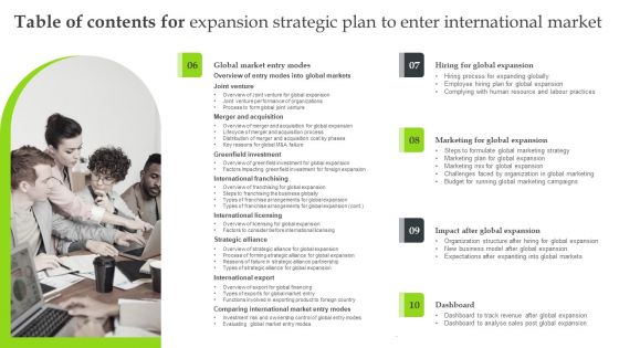 Table Of Contents For Expansion Strategic Plan To Enter International Markets Brochure PDF