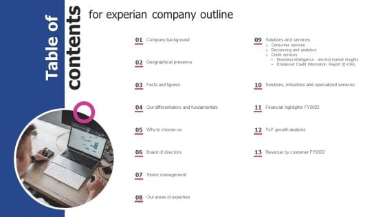 Table Of Contents For Experian Company Outline Pictures PDF