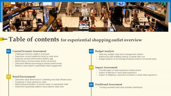 Table Of Contents For Experiential Shopping Outlet Overview Rules PDF