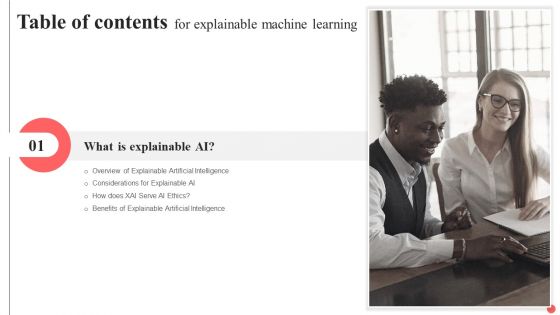 Table Of Contents For Explainable Machine Learning Ppt Portfolio Example PDF